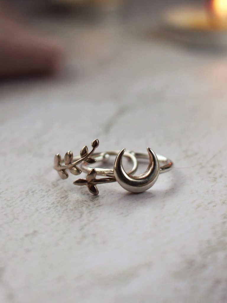 Moon and Leaf Ring